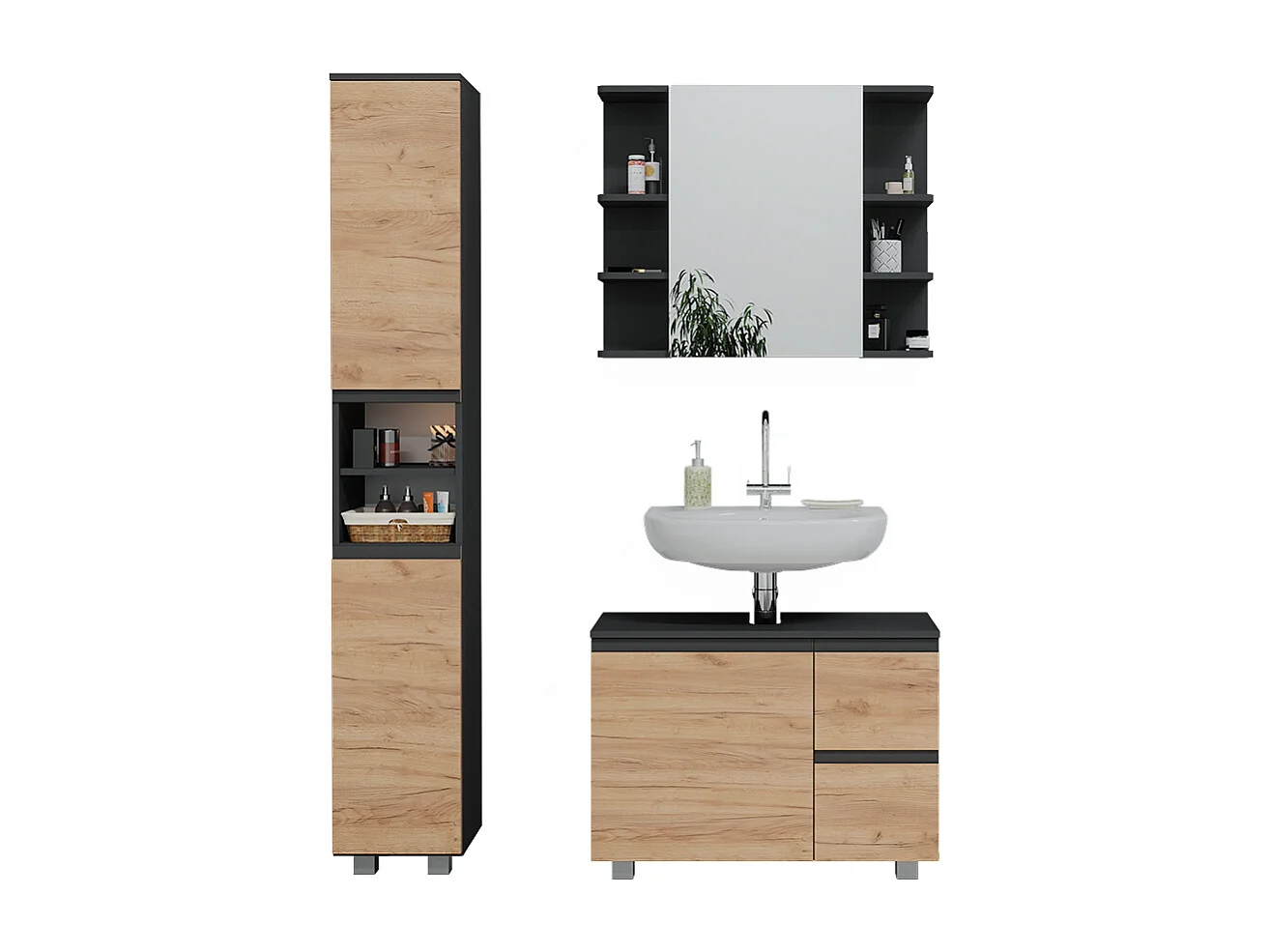 Badmöbel-Set grau 80x33x60 j-shape