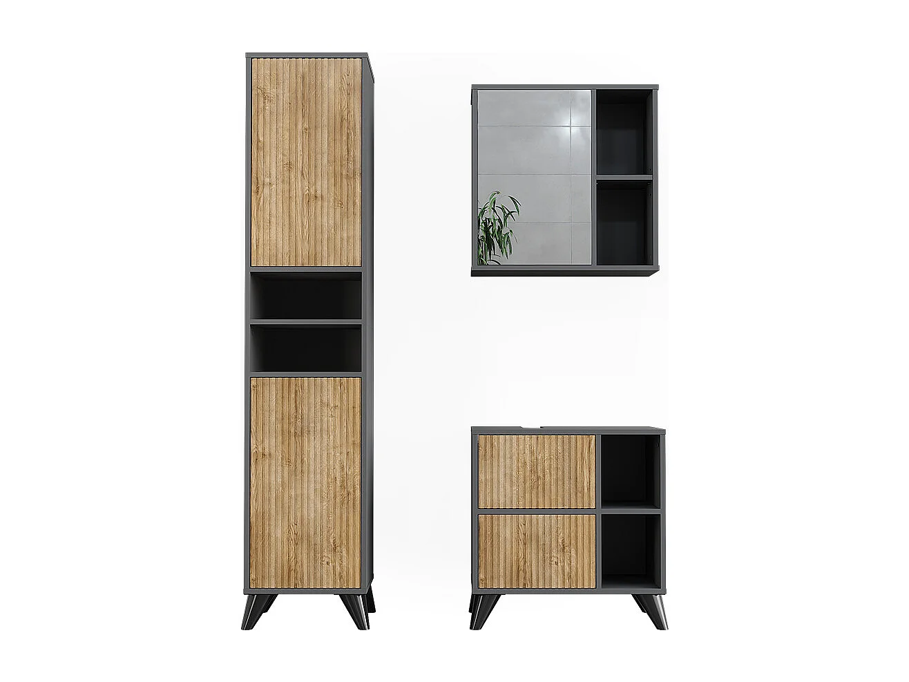 Ensemble de meubles de salle de bains anthracite/chêne de montagne 60x30x62 leano