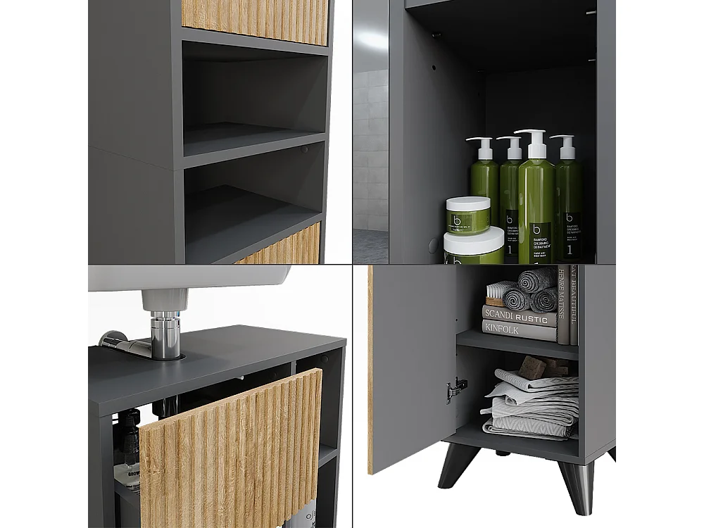 Ensemble de meubles de salle de bains anthracite/chêne de montagne 60x30x62 leano