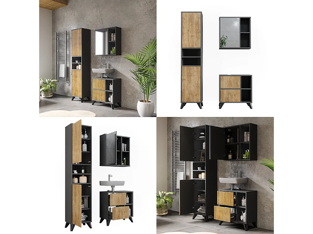 Ensemble de meubles de salle de bains anthracite/chêne de montagne 60x30x62 leano
