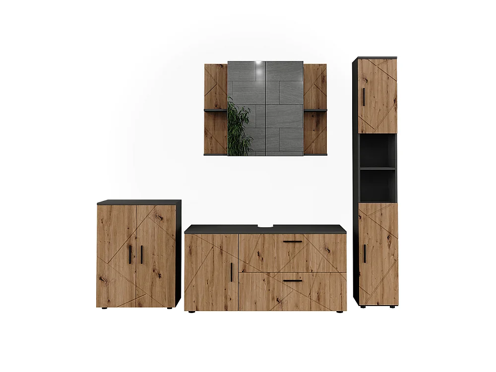 Ensemble de meubles de salle de bains anthracite/chêne de force doré 120.1x41x60.6 irma