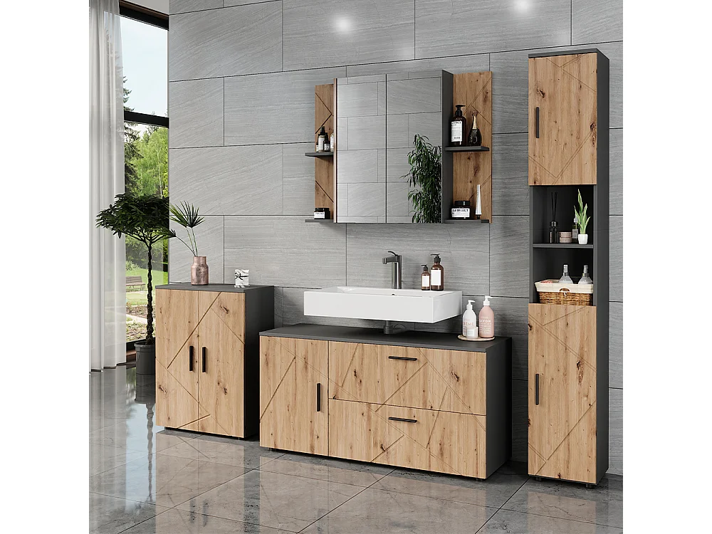 Ensemble de meubles de salle de bains anthracite/chêne de force doré 120.1x41x60.6 irma