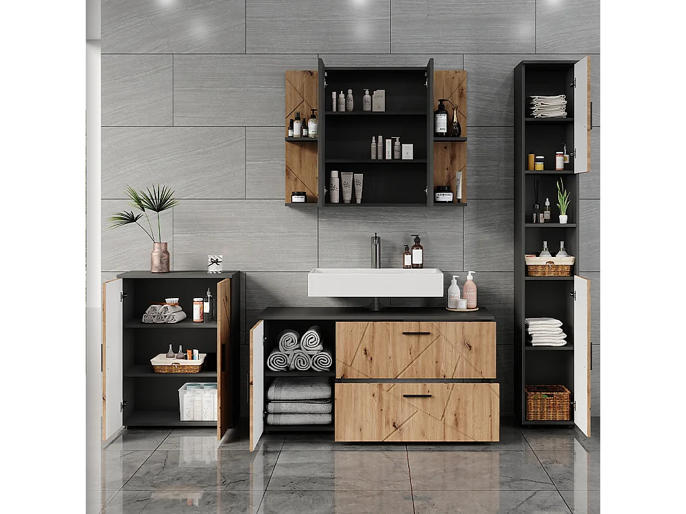 Ensemble de meubles de salle de bains anthracite/chêne de force doré 120.1x41x60.6 irma