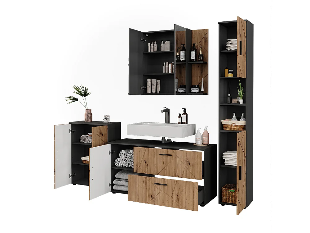 Ensemble de meubles de salle de bains anthracite/chêne de force doré 120.1x41x60.6 irma