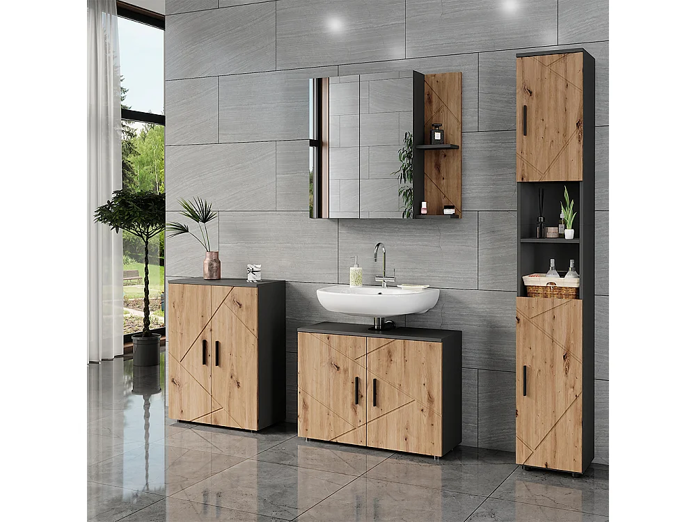 Ensemble de meubles de salle de bains anthracite/chêne de force doré 120.1x41x60.6 irma