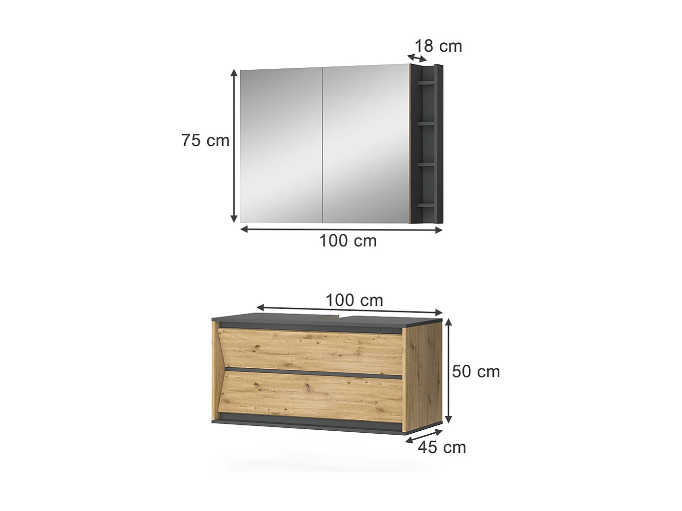 Meubles bain anthracite/artisan 100x45x50 edelin