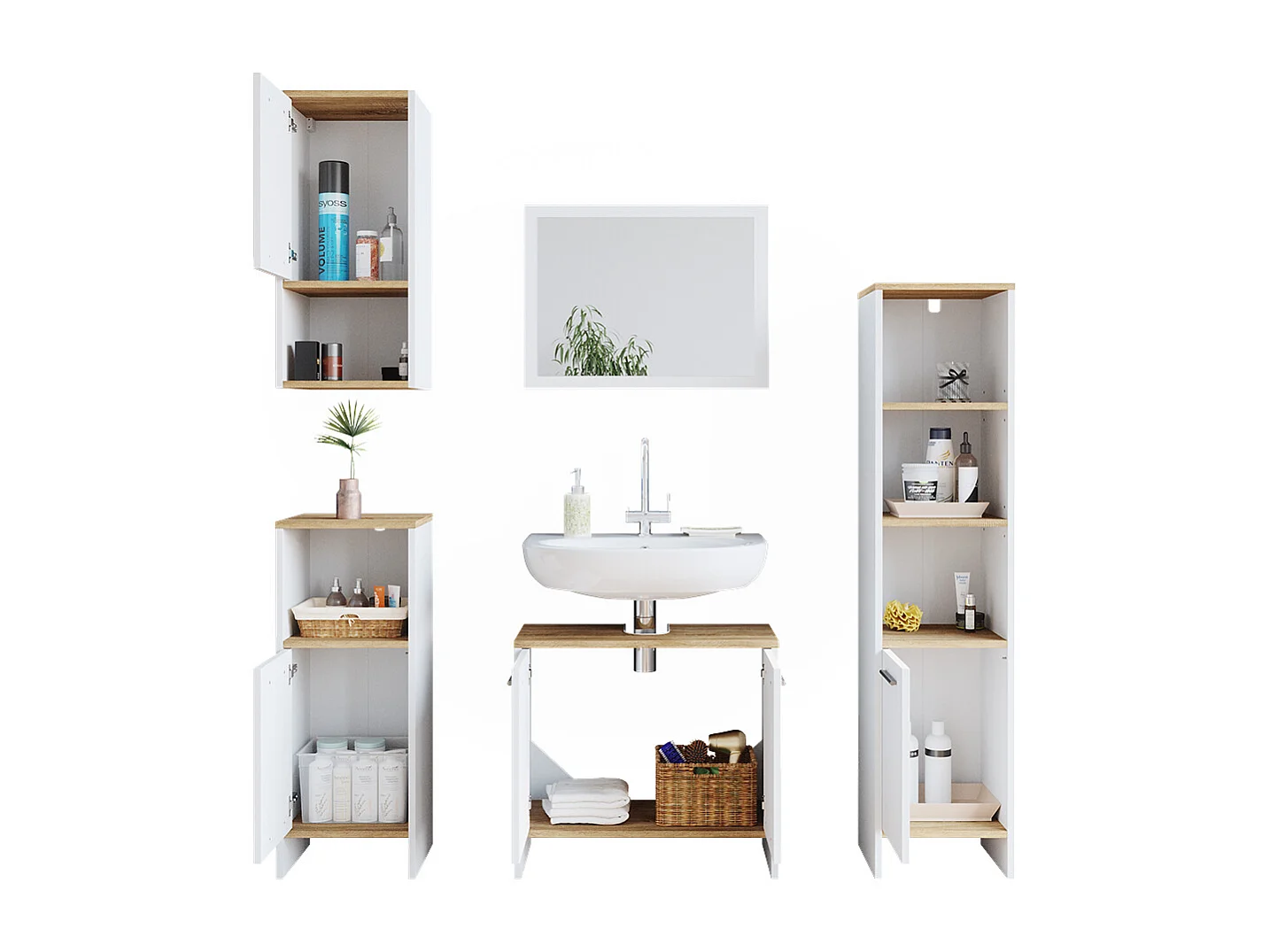 Set mobili bagno bianco 60x28x136 elvio