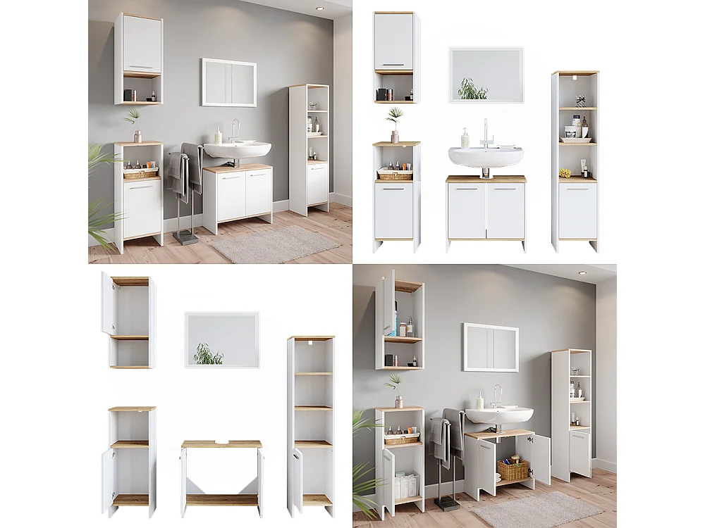 Set mobili bagno bianco 60x28x136 elvio