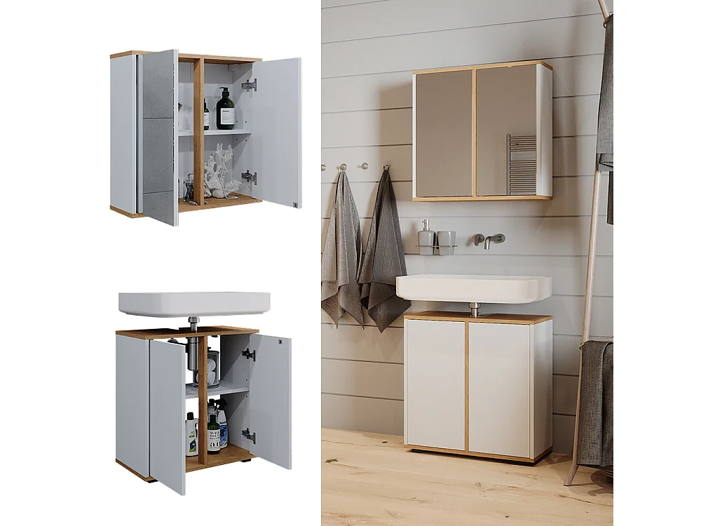 Ensemble de meubles de salle de bain blanc/artisan 60x30x62 didi