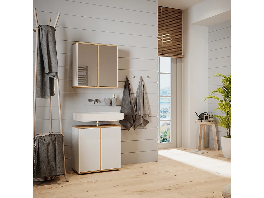 Ensemble de meubles de salle de bain blanc/artisan 60x30x62 didi