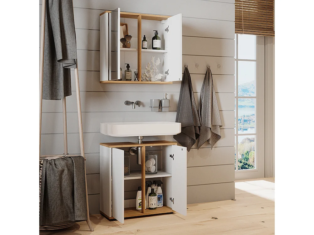 Ensemble de meubles de salle de bain blanc/artisan 60x30x62 didi