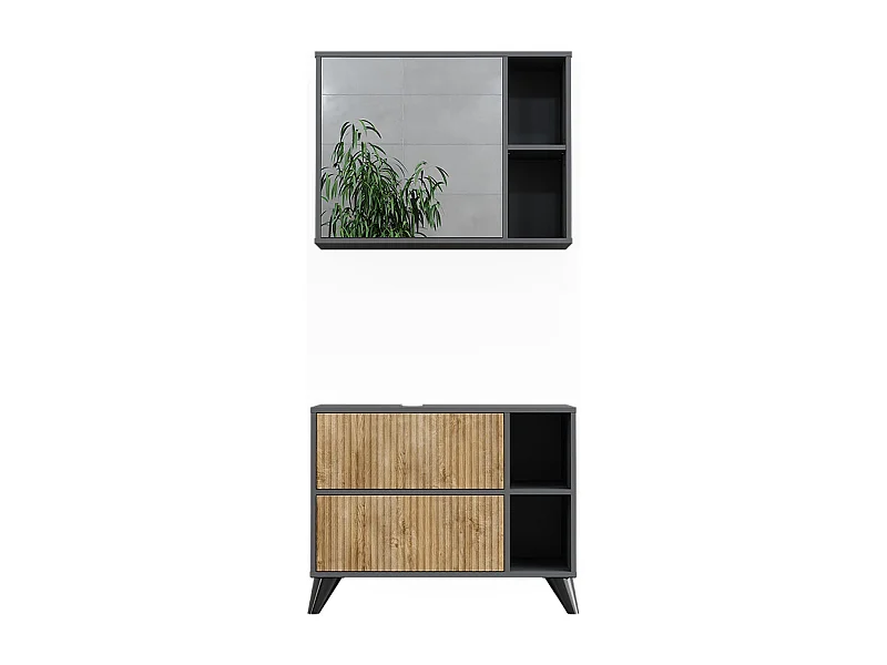Set di mobili da bagno antracite/quercia di montagna 80x30x62 leano