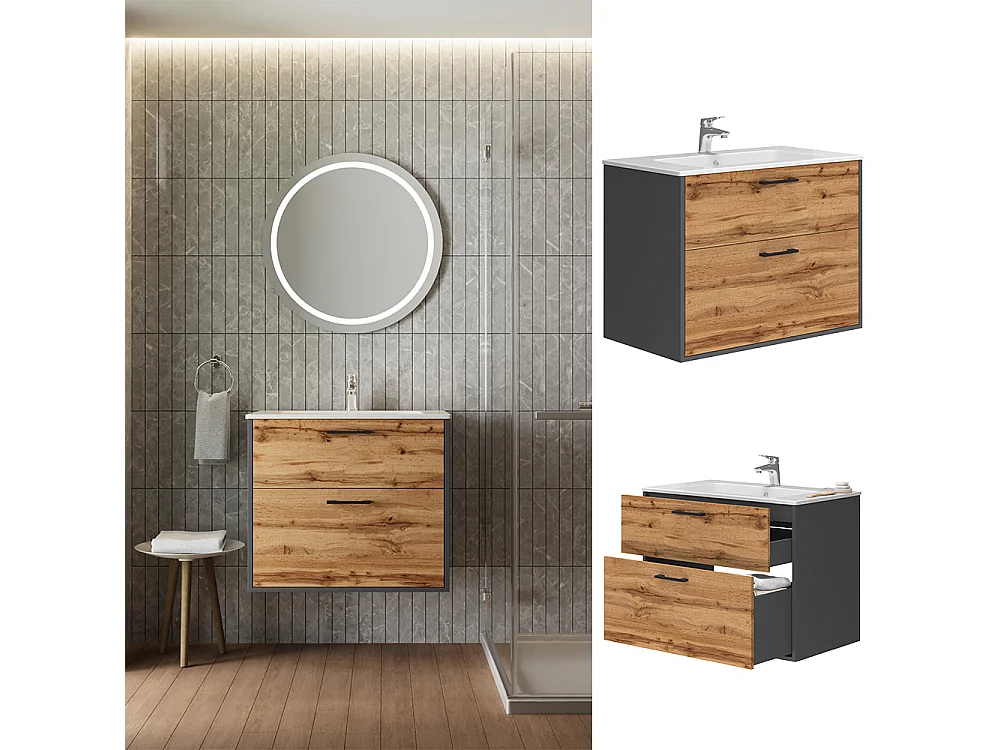 Meubles bain anthracite/chêne doré 80x45.5x61.5 lanco