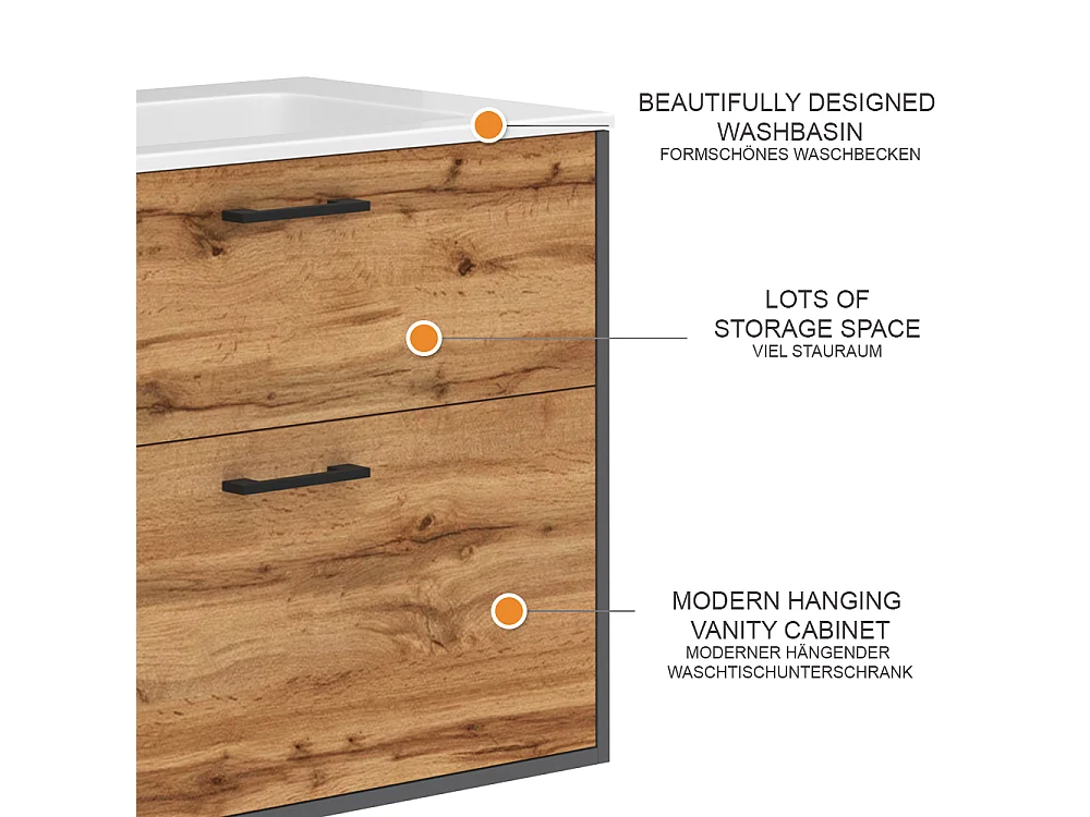 Meubles bain anthracite/chêne doré 80x45.5x61.5 lanco