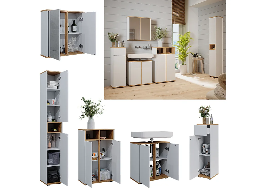 Ensemble de meubles de salle de bain blanc/artisan 60x30x62 didi