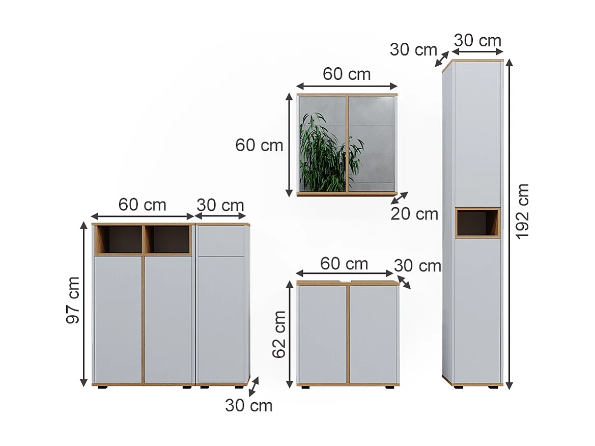 Ensemble de meubles de salle de bain blanc/artisan 60x30x62 didi