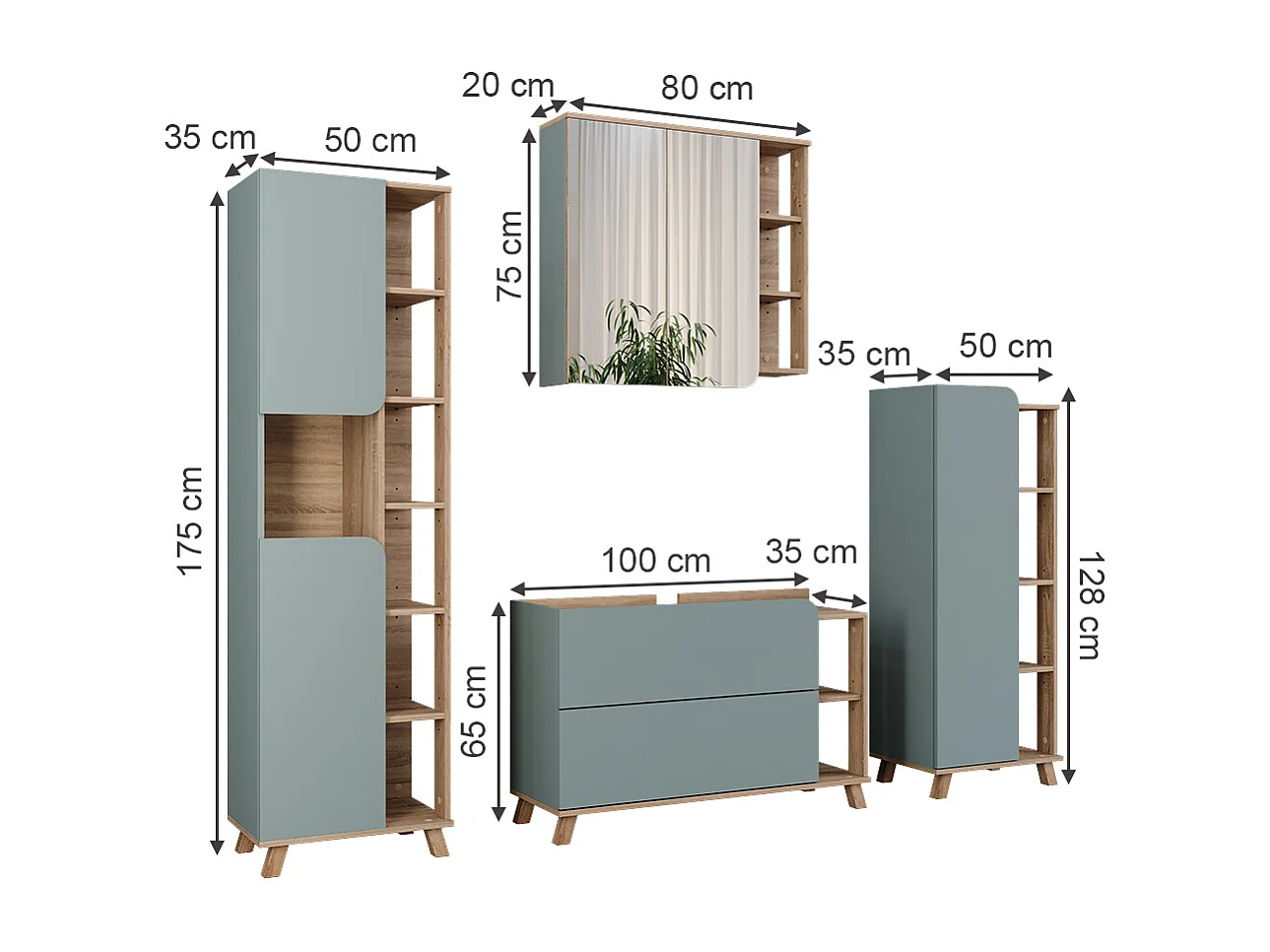 Badkamermeubelset sonoma/blauw 100x35x65 karen