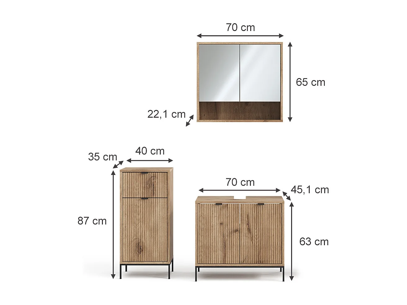 Meubles bain chêne viking 70x45x63 eliza