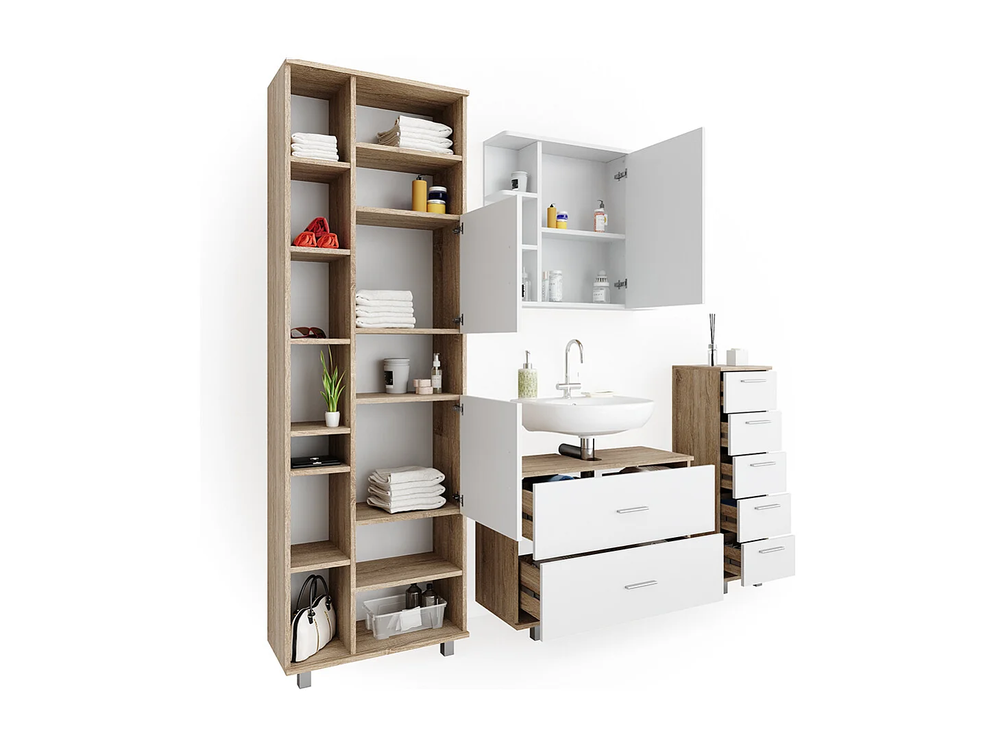 Set mobili bagno bianco/sonoma 80.2x33x60.8 ilias