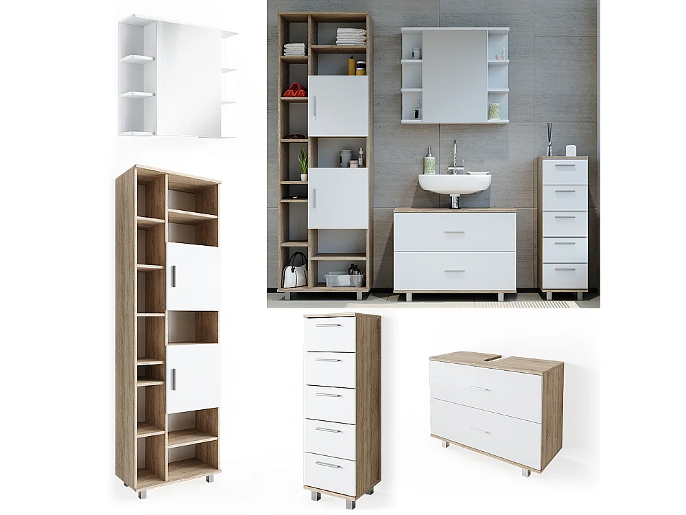 Meubles bain blanc/sonoma 80.2x33x60.8 ilias