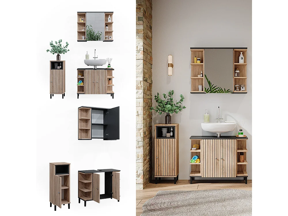 Set di mobili da bagno sonoma 79.6x32x64 aquis