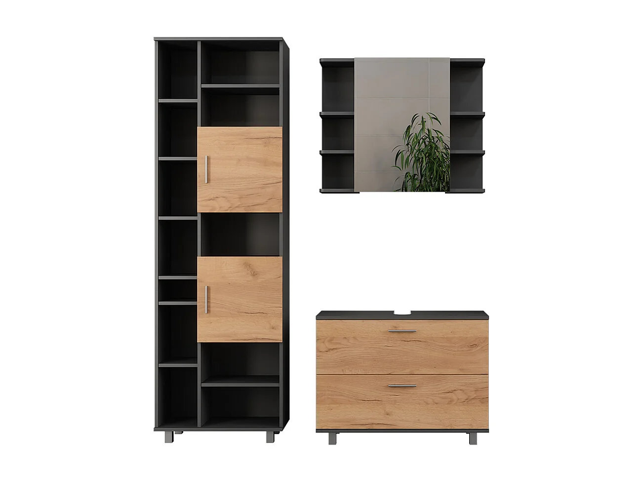 Badmöbel-Set goldkraft eiche/anthrazit 80.2x33x60.8 ilias