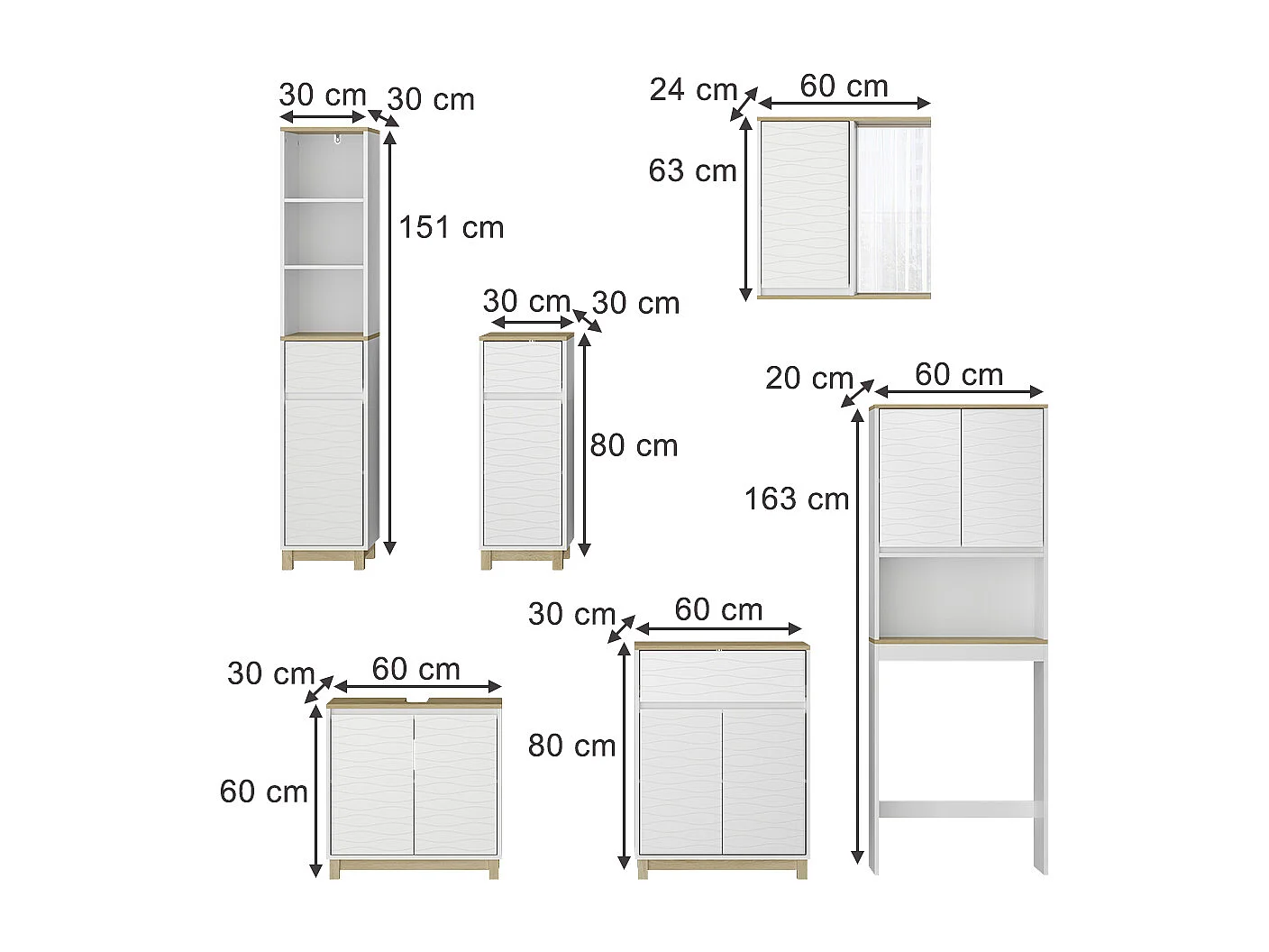 Badeværelsesmøbler sæt hvid/eg 60x30x60 livia