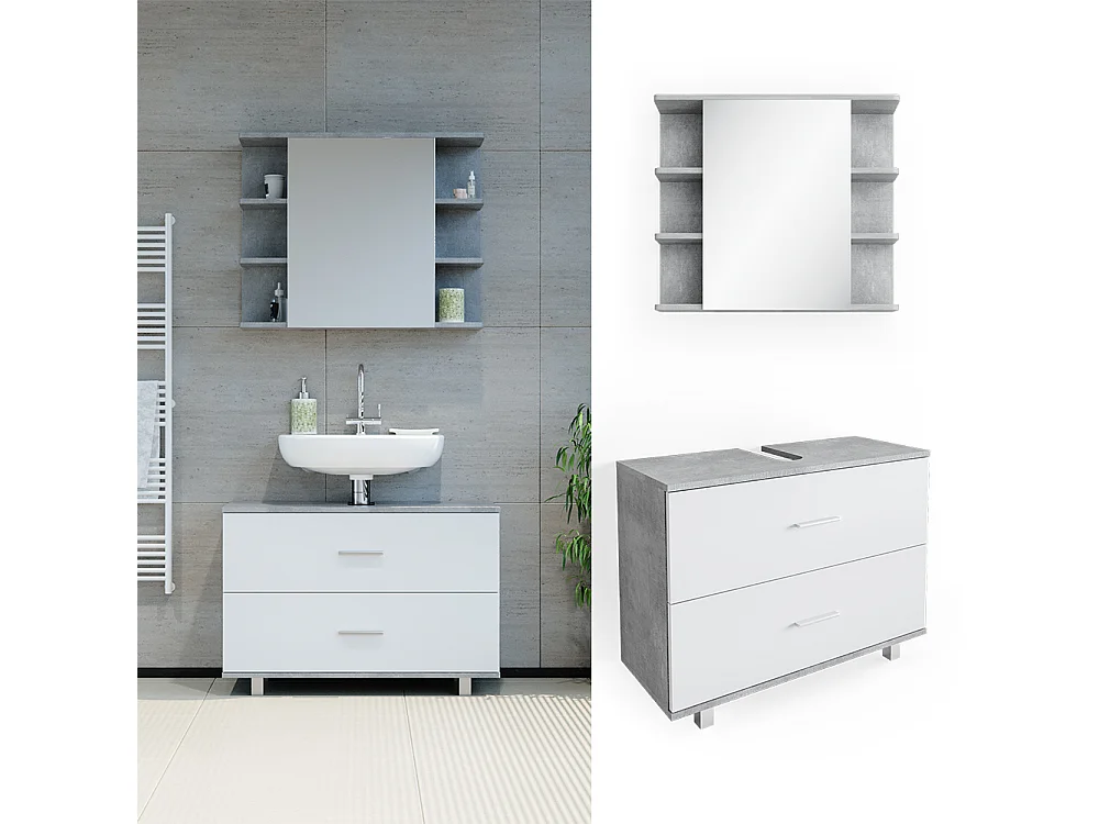 Set mobili bagno cemento/bianco 80.2x33x60.8 ilias
