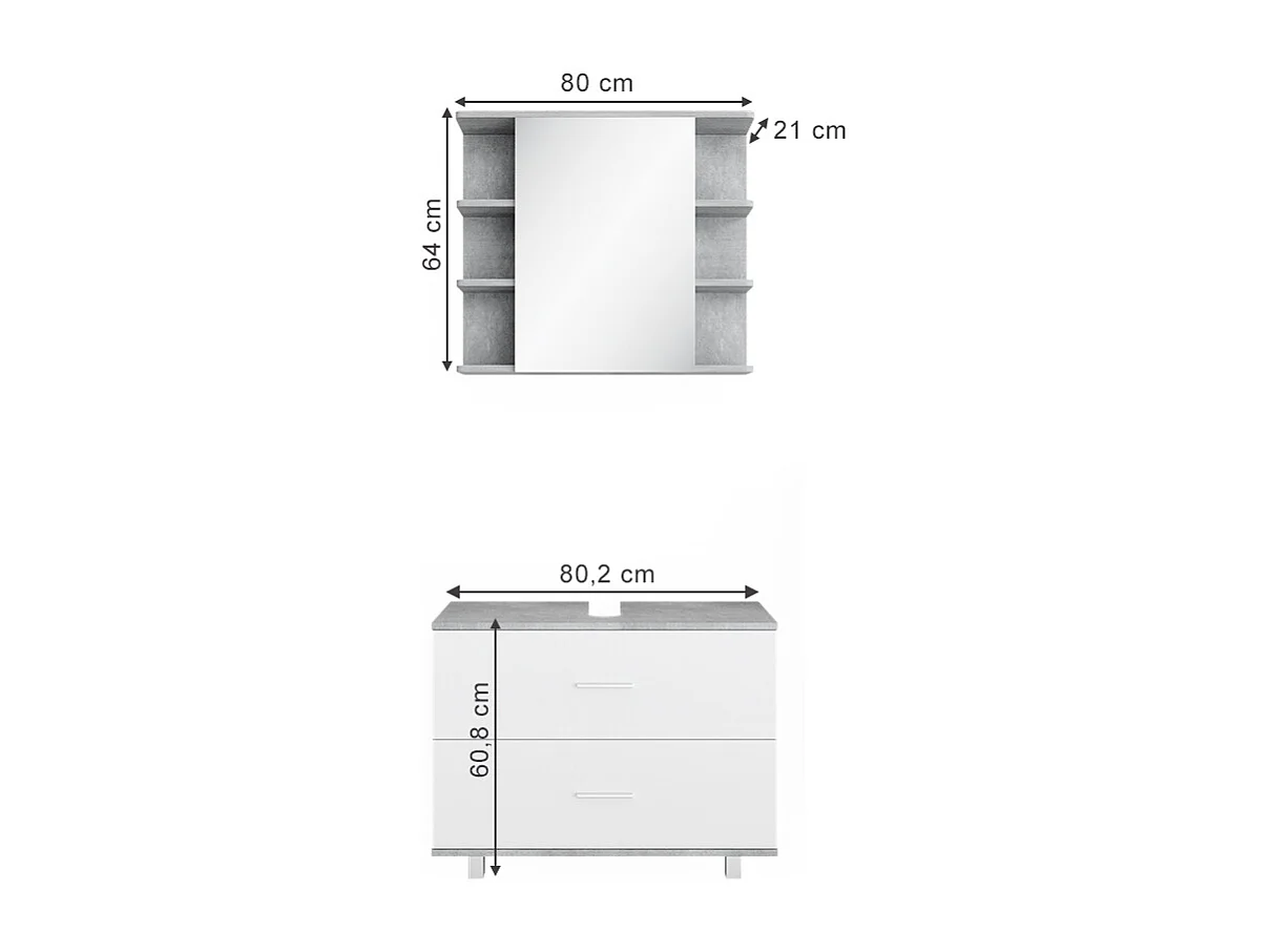 Set mobili bagno cemento/bianco 80.2x33x60.8 ilias