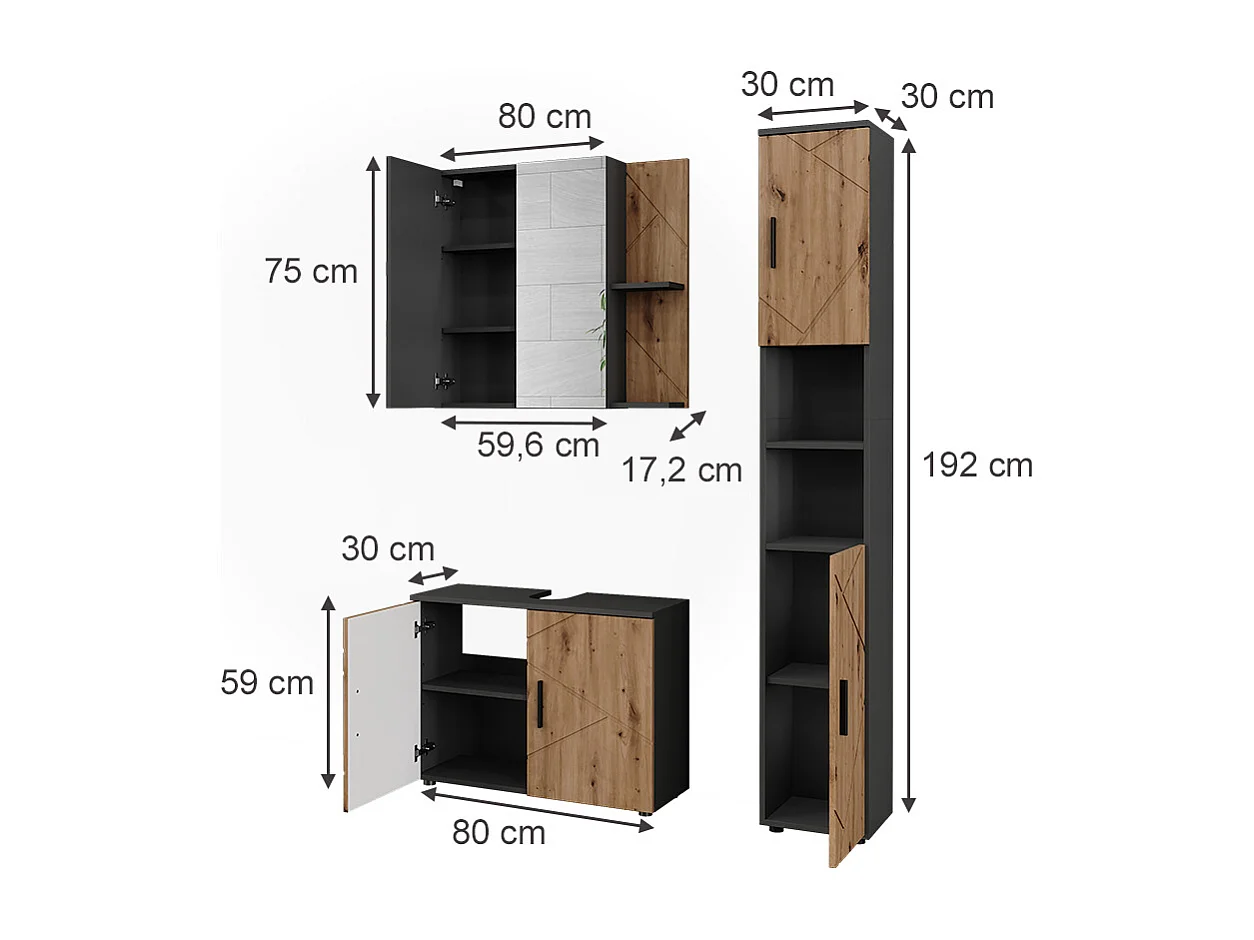 Set di mobili da bagno antracite/artisan 80x30x59 irma