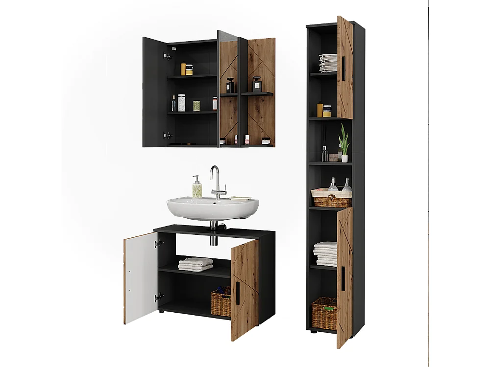 Set di mobili da bagno antracite/artisan 80x30x59 irma