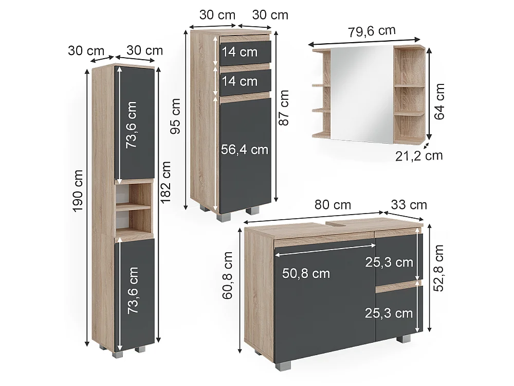 Meubles bain sonoma 80x33x60 j-shape