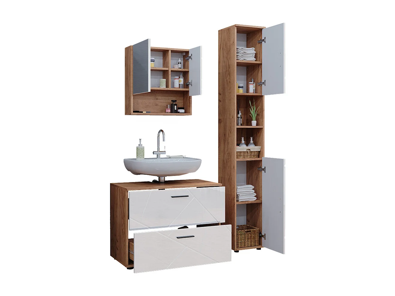 Conjunto de muebles de baño blanco brillo intenso/roble dorado 80x41x58.6 irma