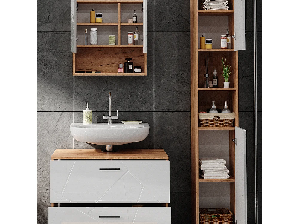 Conjunto de muebles de baño blanco brillo intenso/roble dorado 80x41x58.6 irma