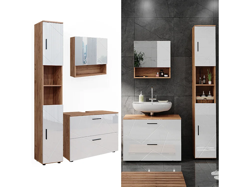 Meubles bain blanc brillant/chêne doré 80x41x58.6 irma