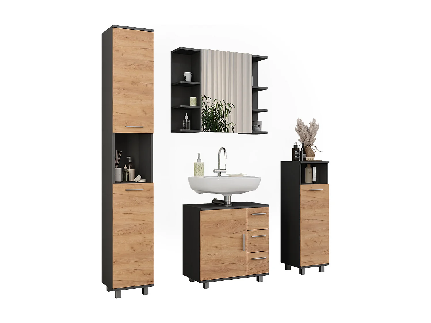 Set di mobili da bagno quercia dorata/antracite 60.2x33x60.8 ilias