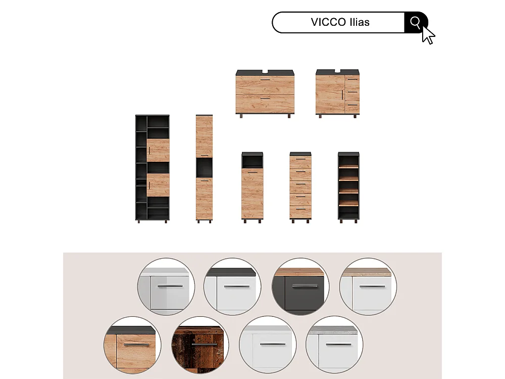 Set di mobili da bagno quercia dorata/antracite 60.2x33x60.8 ilias