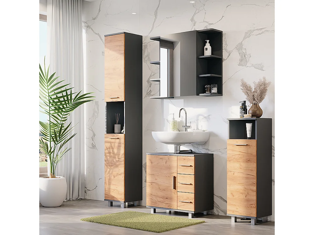 Meubles bain chêne doré/anthracite 60.2x33x60.8 ilias