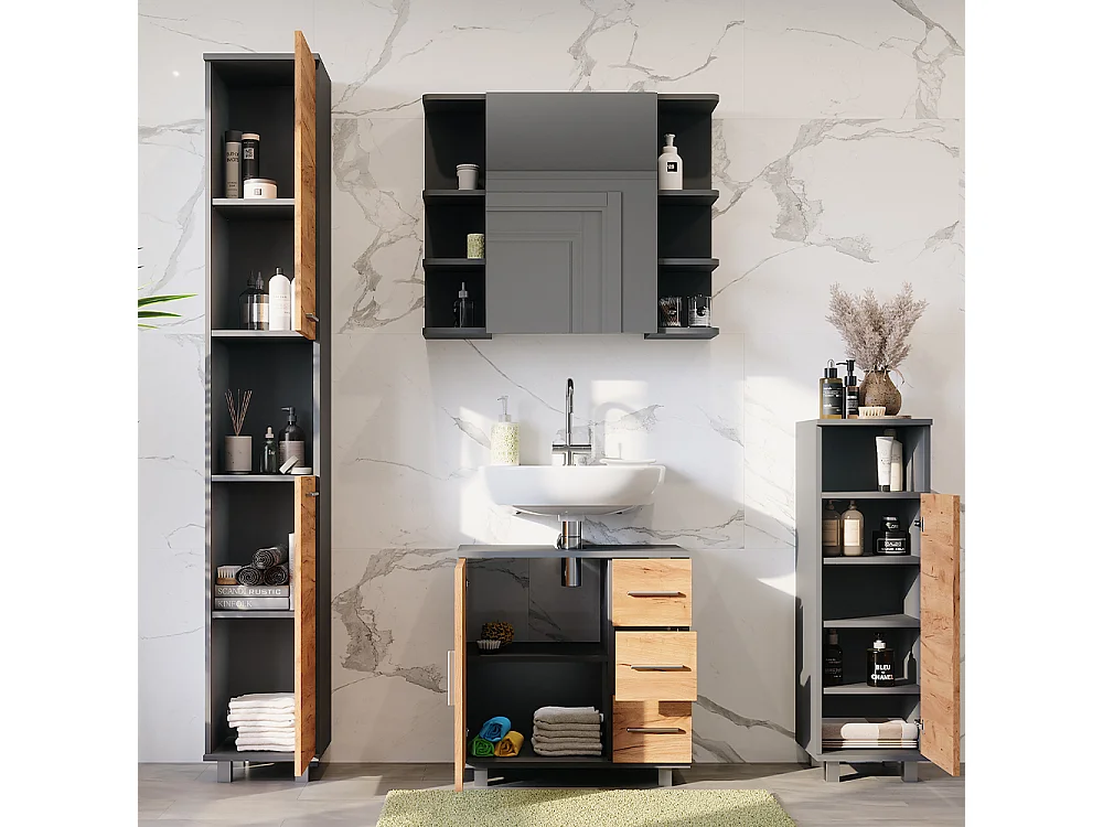 Meubles bain chêne doré/anthracite 60.2x33x60.8 ilias