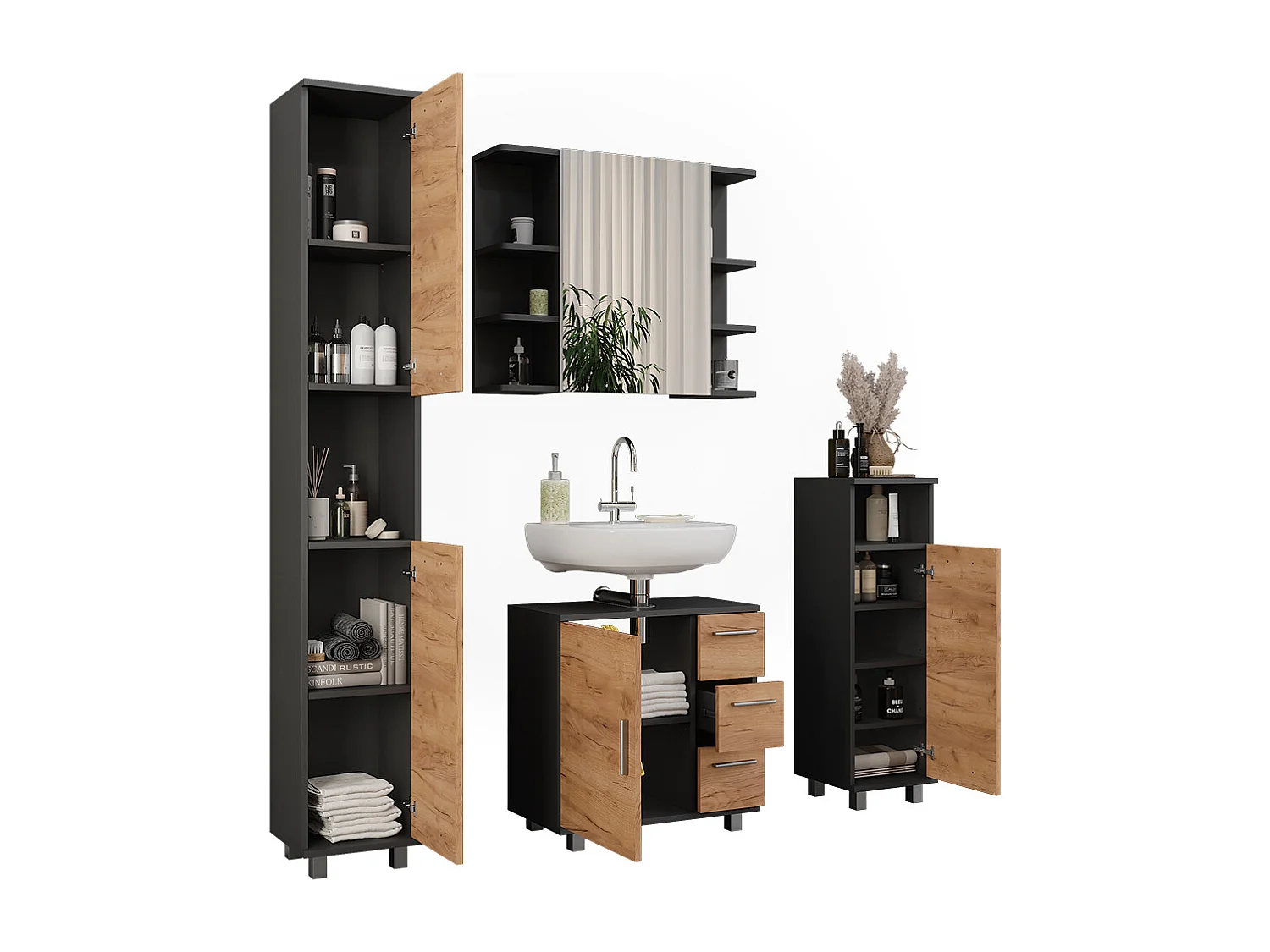 Meubles bain chêne doré/anthracite 60.2x33x60.8 ilias