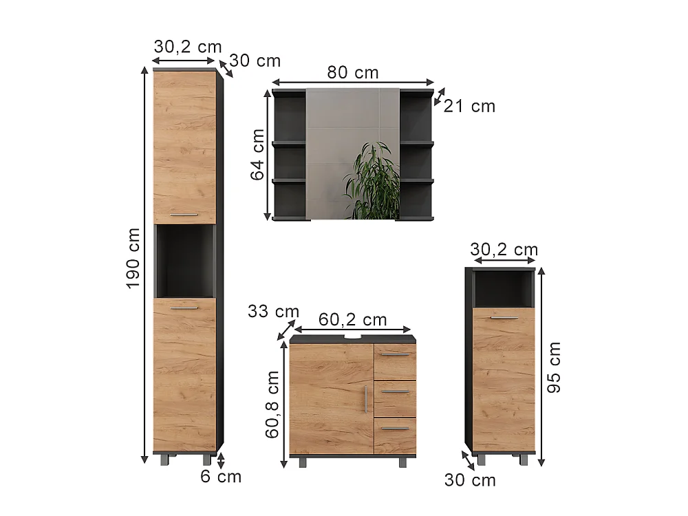 Set di mobili da bagno Rovere dorato/antracite 60.2x33x60.8 ilias
