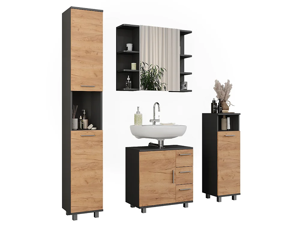 Set di mobili da bagno Rovere dorato/antracite 60.2x33x60.8 ilias