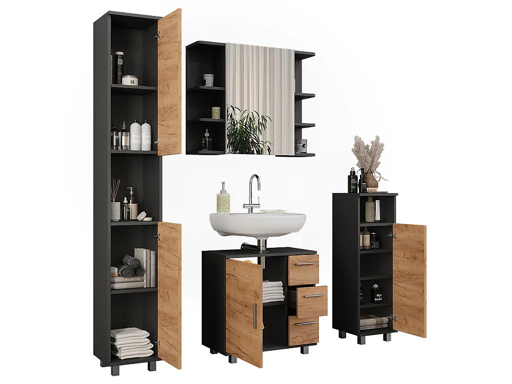 Set di mobili da bagno Rovere dorato/antracite 60.2x33x60.8 ilias