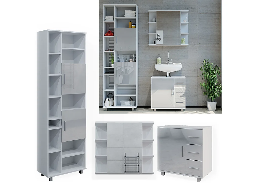 Badkamermeubel set wit hoogglans 60x33x60.8 ilias