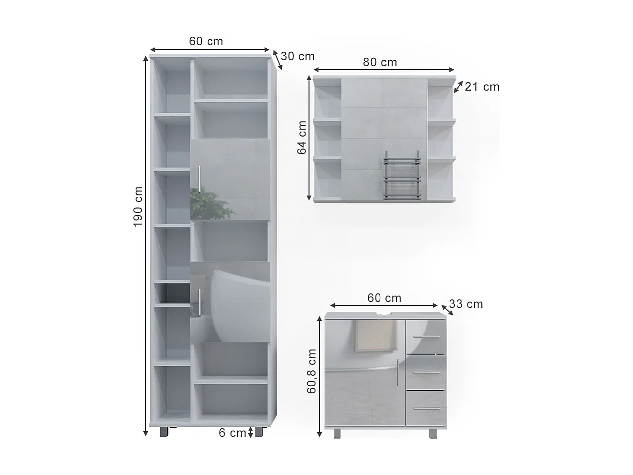 Badkamermeubel set wit hoogglans 60x33x60.8 ilias