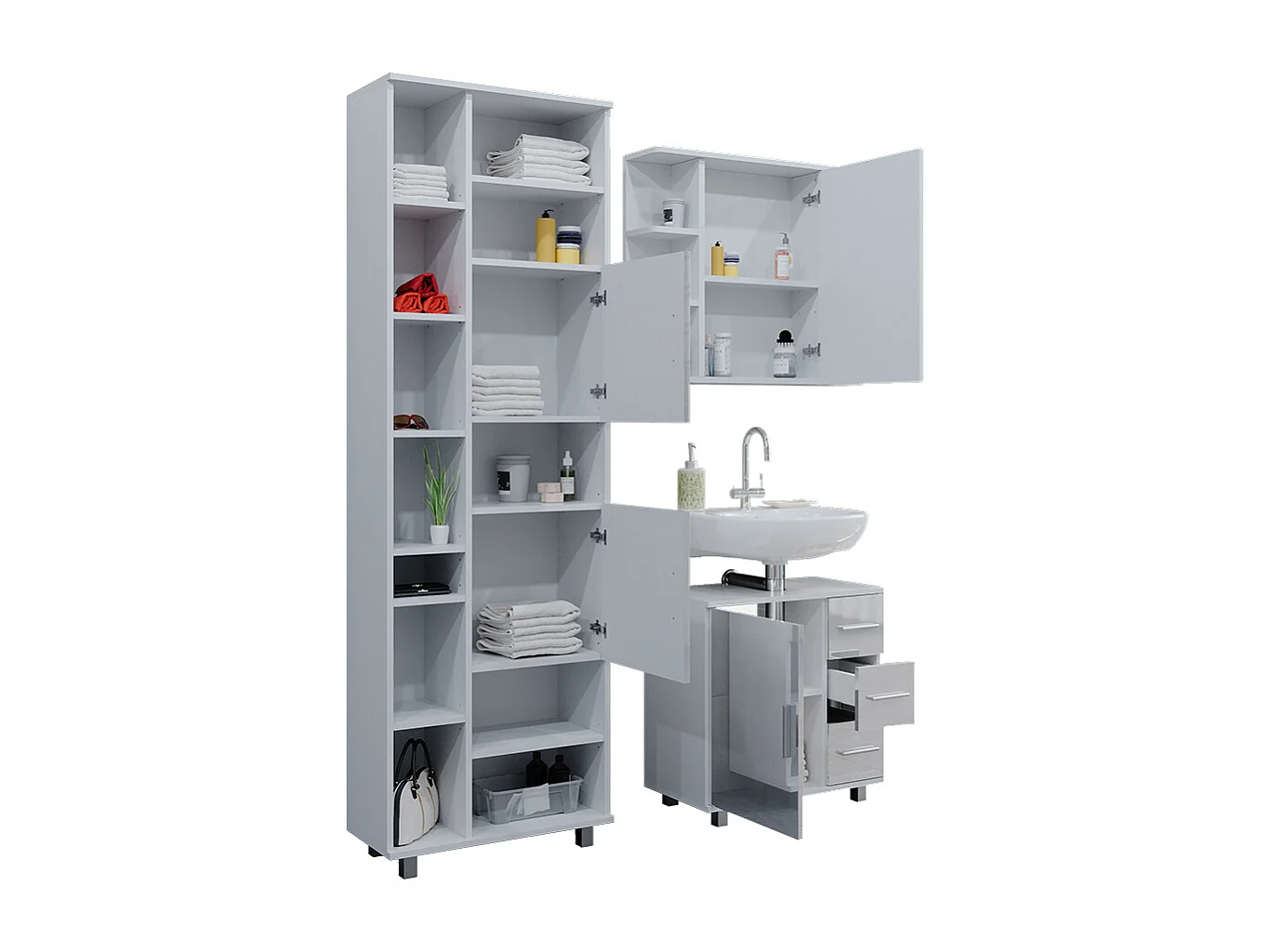 Badkamermeubel set wit hoogglans 60x33x60.8 ilias