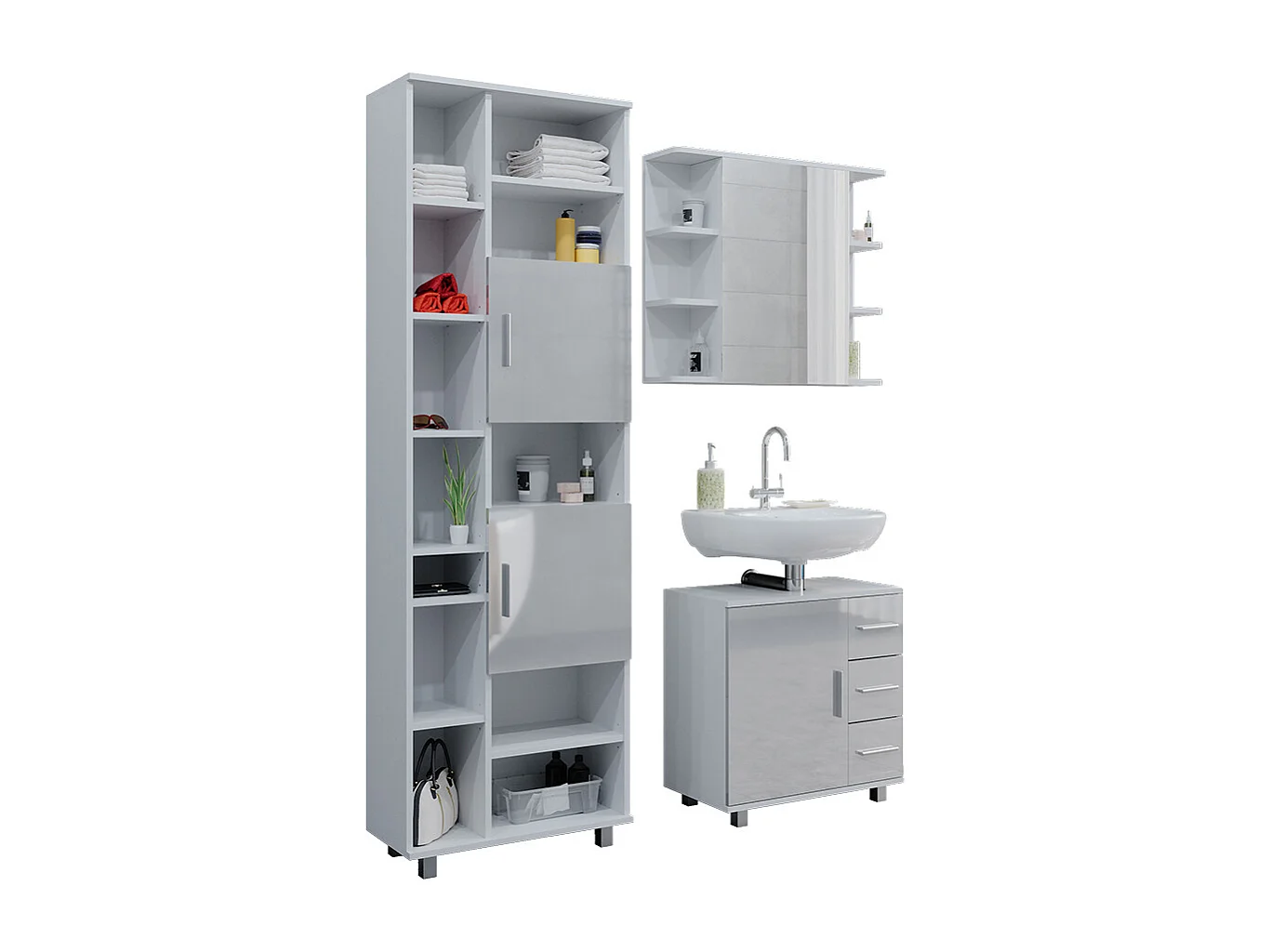 Badkamermeubel set wit hoogglans 60x33x60.8 ilias