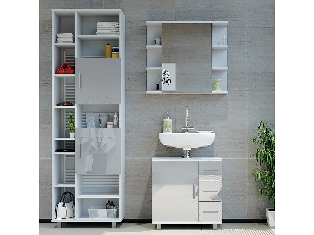 Meubles bain blanc haute brillance 60x33x60.8 ilias