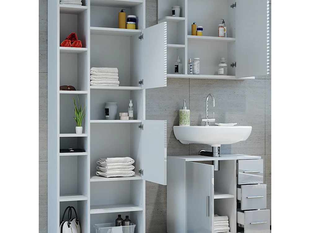 Meubles bain blanc haute brillance 60x33x60.8 ilias