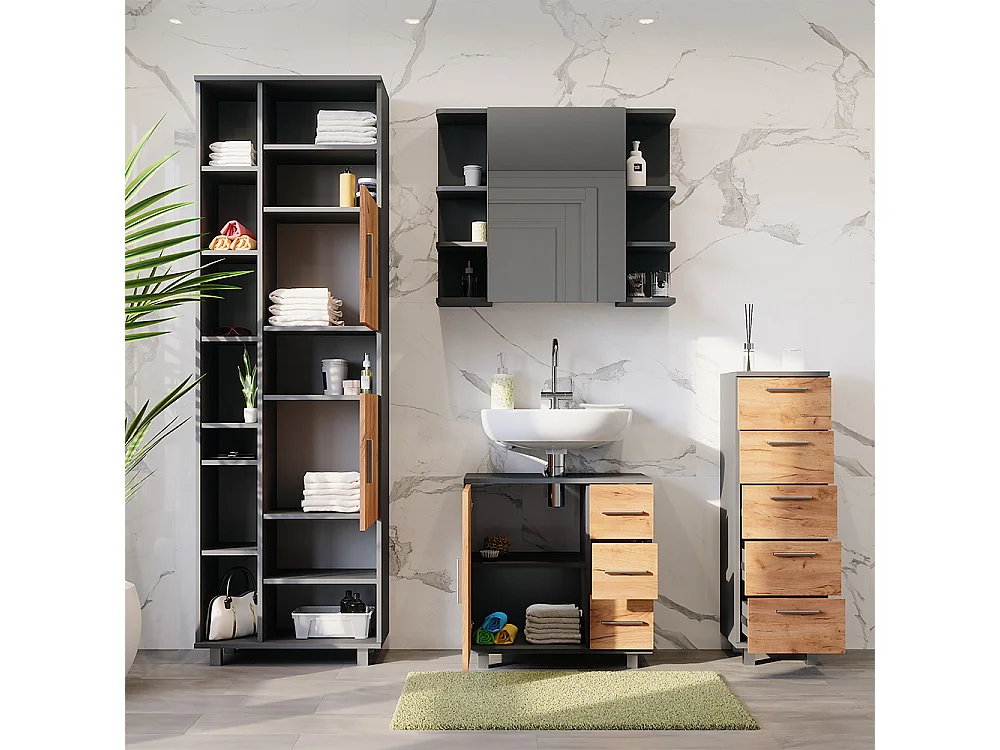 Meubles bain anthracite/chêne doré 60.2x33x60.8 ilias